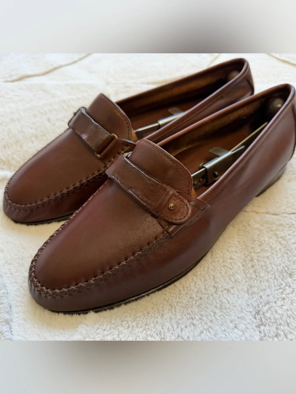 $795 Salvatore Ferragamo Brown Leather Strap Slip-On Moccasin Loafers 9.5 10